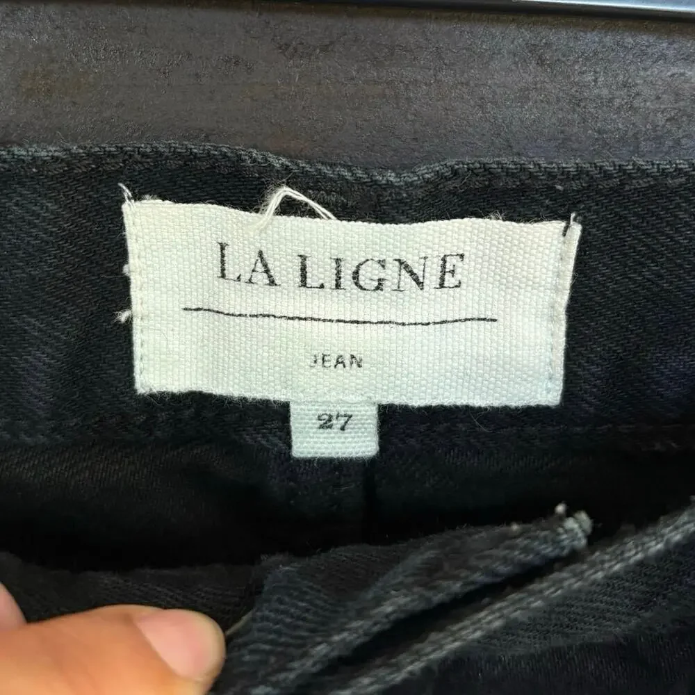 La Ligne 100% Cotton Black Isadora Wide Leg Jeans Size 27